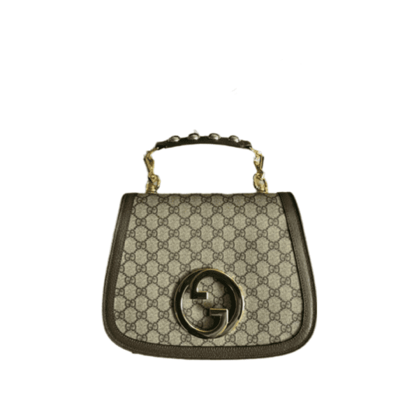 New in Acero, the GG Supreme Monogram Textured Dollar Calfskin Web Medium Blondie Top Handle Shoulder Flap Bag in Beige Ebony.