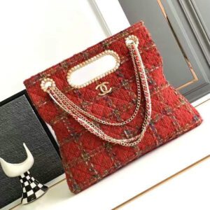 Replica CHANEL Tweed Handbag - Elegant Pearl Embellished Designer Tote