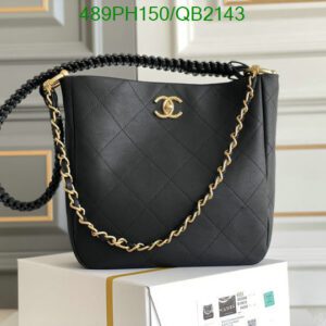 Replica Chanel 23A New Hobo Hippie Bag, Black Cowhide Leather