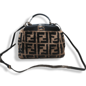 Replica Fendi Peekaboo Mini Sheepskin Bag – Brown FF Motif in Sheepskin and Leather