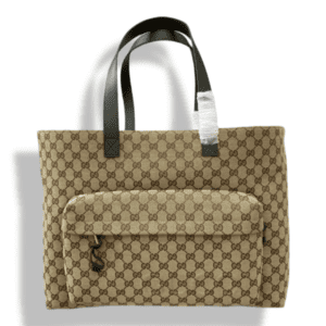 Replica Large GG Tote Bag - Beige & Ebony GG Canvas with Gucci Web Detail