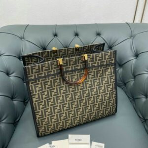 Replica Fendi Sunshine Medium Tote Bag Dark Brown Leather & Canvas