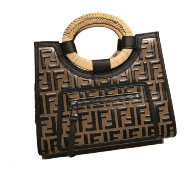 Replica Fendi Women's Black Runaway Small Leather-Trimmed Woven Raffia Tote - Iconic Designer Handbag