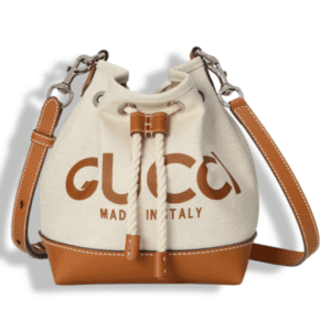 Replica Gucci Mini Logo-Print Bucket Bag - Designer Canvas & Leather