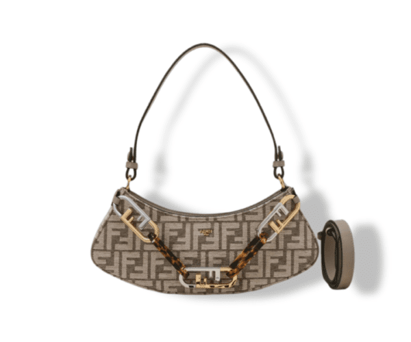 Replica Fendi Brown O'Lock Swing FF Logo Shoulder Bag with Charms