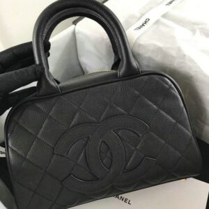 Replica CC Quilted Cowhide Bowling Bag in Black