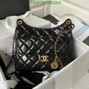 Replica Chanel Small Hobo Bag in Black Wax Leather with Gold Hardware