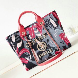 Replica Chanel Small Deauville Shopping Tote - Grey and Pink Tropical Floral Bag