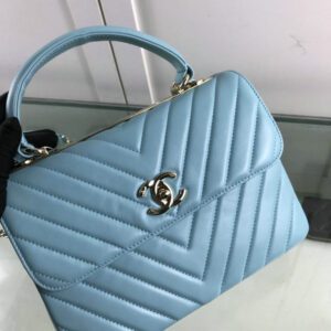 Chanel Trendy CC Top Handle Shoulder Bag Replica - Blue Leather Herringbone Design