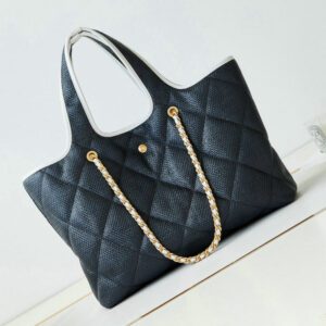 Replica Chanel Black Raffia & Leather Coco Shopping Tote Bag