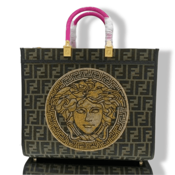 Replica Fendi Versace Monogram Contrast Embossed Tote Bag - Dark Brown