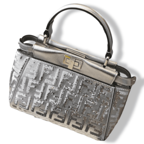 Replica Fendi Silver Peekaboo Iconic Mini Bag – Sequin Embellished Small Handbag