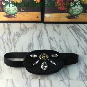 Replica Gucci Black Crystal Matelassé Velvet GG Marmont Belt Bag