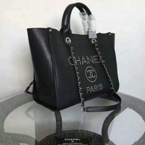 Replica Chanel Black Leather Studded Large Deauville Tote Bag