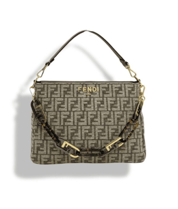 Replica Fendi O’Lock Zip Dove Grey Embellished Canvas Bag