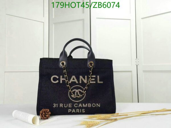 Replica Chanel Deauville Medium Model Shopping Bag in Blue Canvas