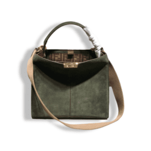 Replica FENDI Grand Peekaboo X-Lite Dark Green Suede Tote Bag