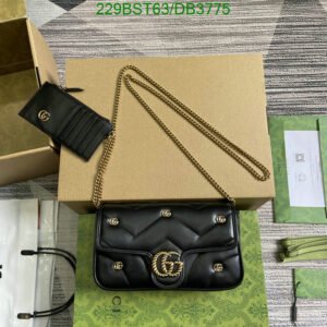 Replica GG Marmont Mini Bag - Black Leather with Double G Studs