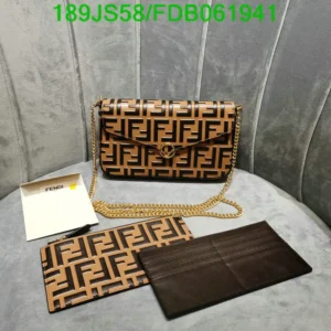 Fendi Vitello Soft F is Fendi Bi-Color FF 1974 Embossed Wallet on Chain Replica