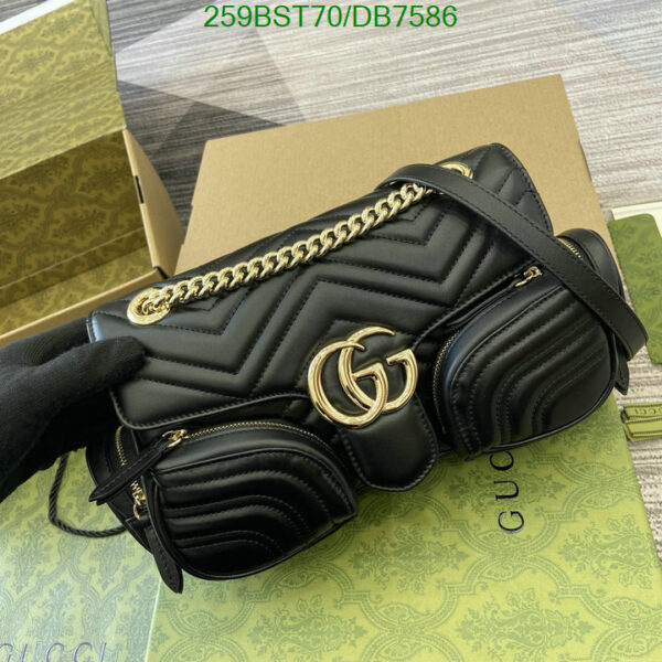 Replica GUCCI GG Marmont Small Multi-Pocket Bag - Black Genuine Leather with Adjustable Strap