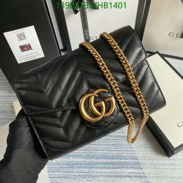 Gucci Leather Matelasse GG Marmont Chain Wallet Black Mirror (1:1)