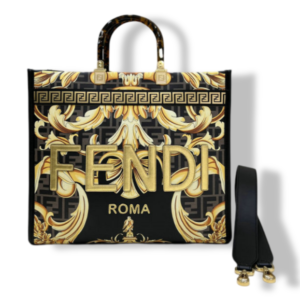 Discover the Fendi X Versace Fendace FF Baroque Print Medium Sunshine Shopper Tote Mirror 1:1 Replica. Crafted with premium calfskin leather, tortoiseshell handles, and gold-tone hardware, this luxury handbag exudes elegance and functionality.