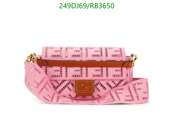 Fendi Pink Embroidered Canvas Baguette Bag Replica