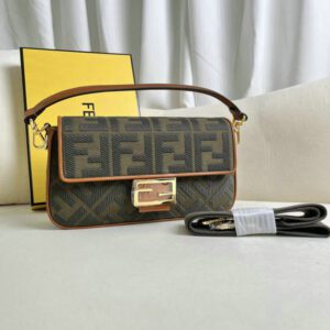 Fendi Baguette Canvas Bag with FF Embroidery Mirror (1:1) Replica