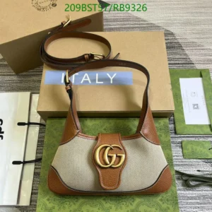 Mirror (1:1) Gucci Aphrodite Cloth Handbag with Cowhide Details – Beige Luxury Bag