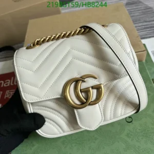 Mirror (1:1) Gucci Mini GG Marmont Shoulder Bag – Luxury white Leather with Signature Double G Logo