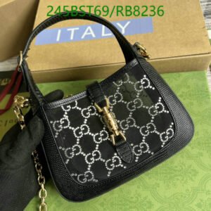 Replica Gucci Jackie 1961 Mini Lizard Shoulder Bag in Black Leather