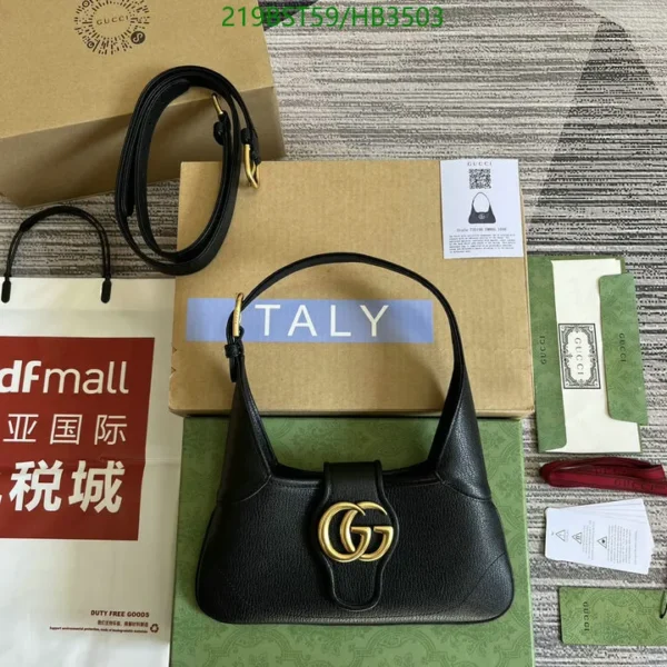 Mirror (1:1) Gucci Aphrodite Cloth Handbag with Leather Details – black Luxury Bag