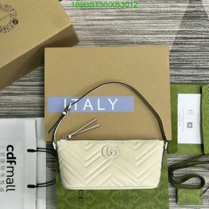 Mirror (1:1) Gucci GG Marmont Leather Shoulder Bag White – Luxury Matelassé Design