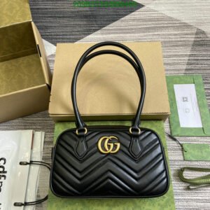 Replica Gucci Small GG Marmont Shoulder Bag Black Leather