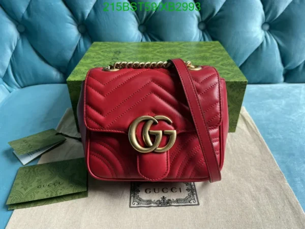 Mirror (1:1) Gucci Mini GG Marmont Shoulder Bag – Luxury Red Cowhide with Signature Double G Logo