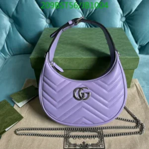 Mirror (1:1) Gucci Cowhide Matelassé Mini GG Marmont Half Moon Hobo – Lapis Purple