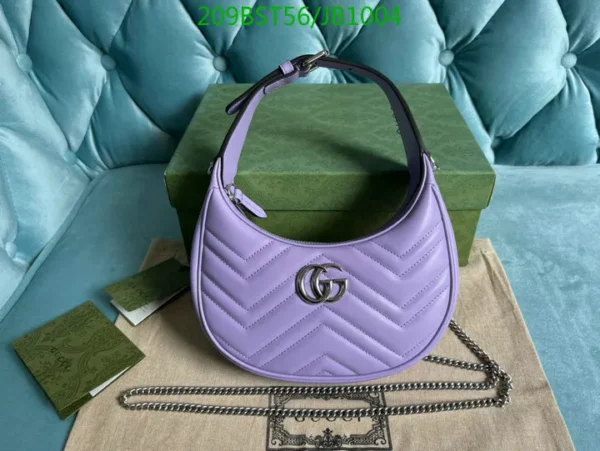 Mirror (1:1) Gucci Cowhide Matelassé Mini GG Marmont Half Moon Hobo – Lapis Purple