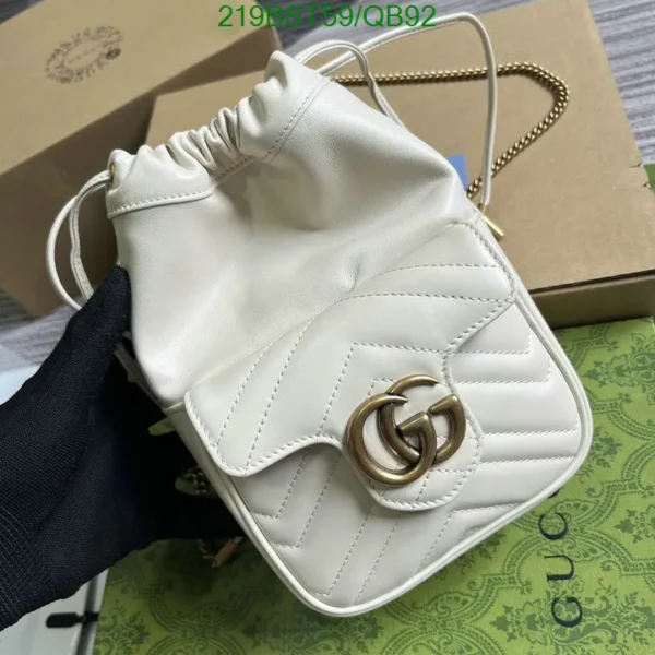 Replica GG Marmont Mini Bucket Bag – White Leather Crossbody with Gold Hardware