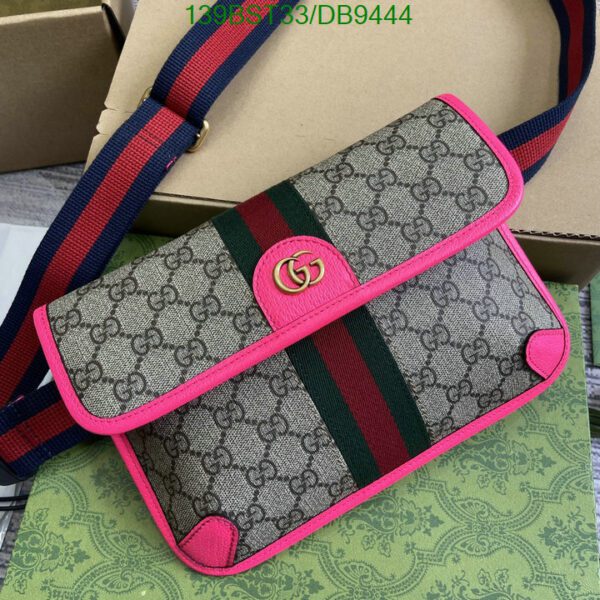 Replica Gucci Ophidia Small Belt Bag – Beige GG Supreme Canvas with Fuchsia Trim