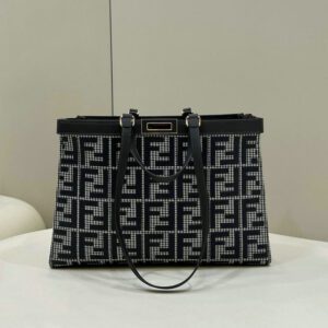 Fendi Peekaboo X-Tote Houndstooth Canvas Bag