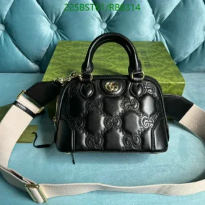 Mirror (1:1) GG Matelassé Mini Top Handle Handbag Black Leather with Double G Hardware