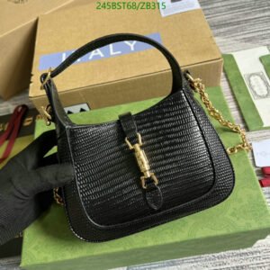 Replica Gucci Jackie 1961 Mini Bag – Black Lizard Leather Handbag