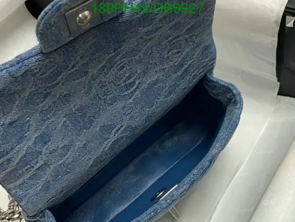 Chanel Denim Quilted Camellia Sweetheart Mini Flap Blue Mirror (1:1)