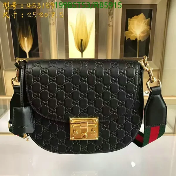 Gucci Padlock GG Shoulder Black Bag Mirror (1:1) - Authentic Gold-toned Lock Closure