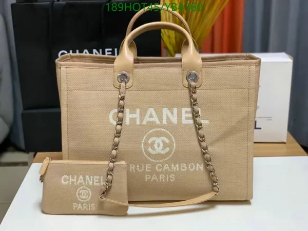 Chanel Large Deauville Tote Shopping Bag Mirror (1:1) in Beige Canvas + Genuine Leather