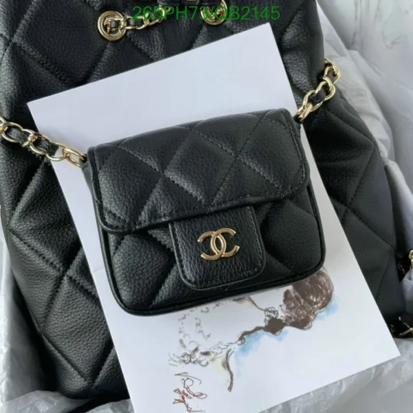 Chanel Cowhide Quilted CC Chain Bucket Backpack Black Mirror (1:1)