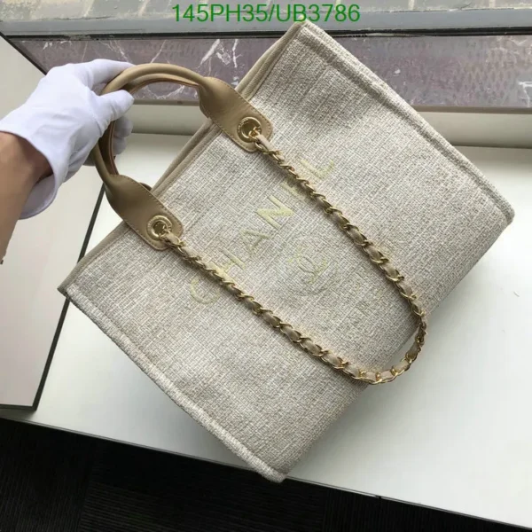 Chanel Large Deauville Tote Shopping Bag Mirror (1:1) in Beige Canvas with Gold Hardware