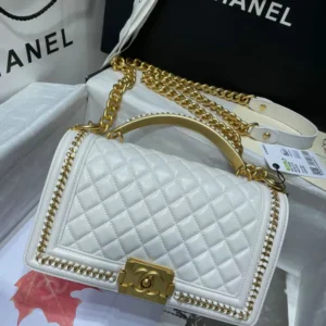 Chanel Lambskin Quilted Small Top Handle Boy Flap Glossy White Mirror (1:1)