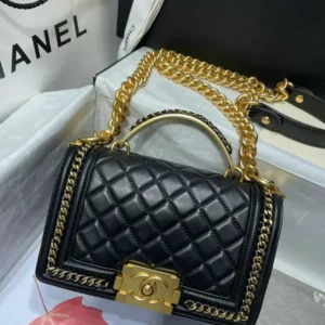 Chanel Lambskin Quilted Small Top Handle Boy Flap Glossy Black Mirror (1:1)