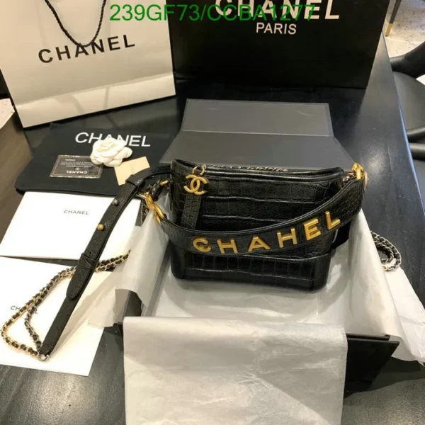 Chanel Cowhide Crocodile Embossed Small Gabrielle Hobo Black Mirror (1:1)